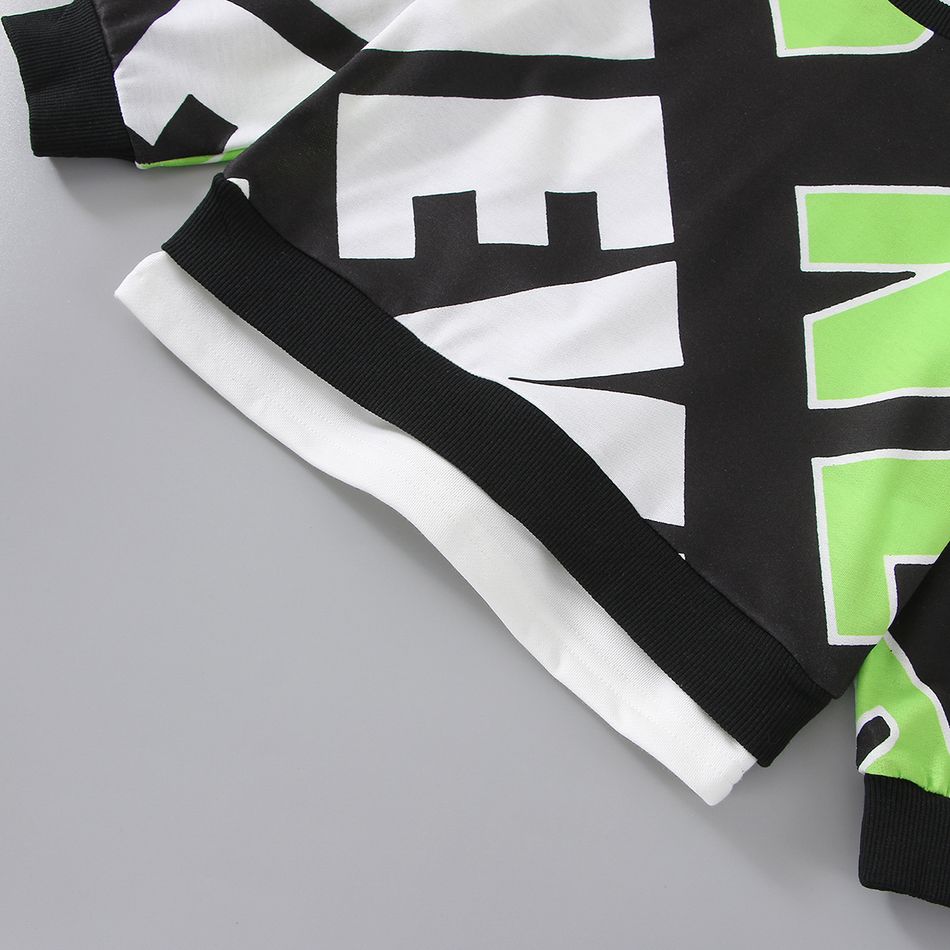 2pcs Toddlre Boy Trendy Faux-two Letter Print Sweatshirt and Pants Set Black big image 4