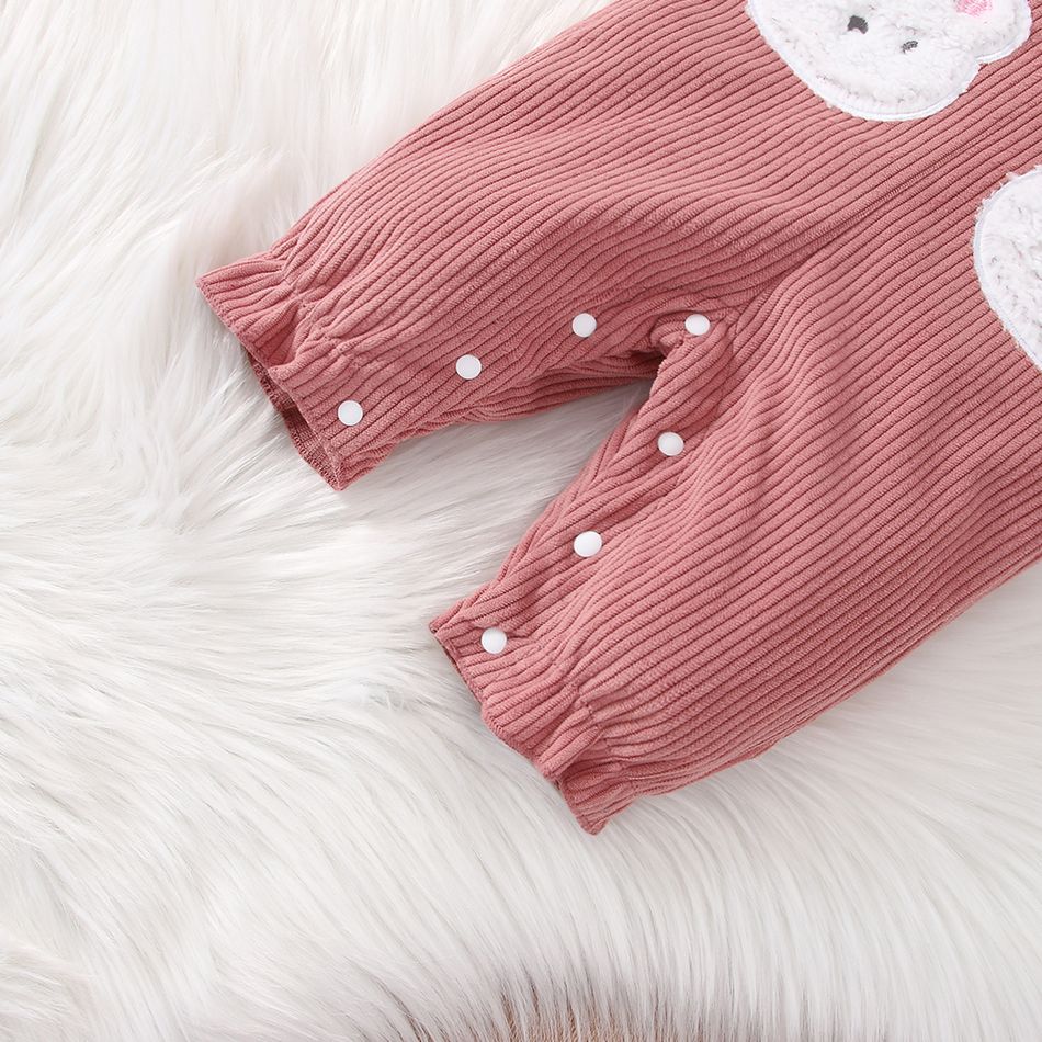 Baby Girl Rabbit Embroidered Pink Corduroy Overalls Pink big image 5