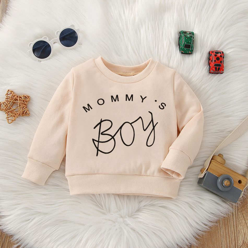 Baby Boy/Girl Letter Print Long-sleeve Pullover Sweatshirt Apricot