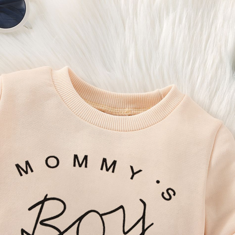 Baby Boy/Girl Letter Print Long-sleeve Pullover Sweatshirt Apricot big image 4