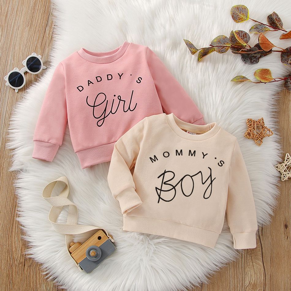 Baby Boy/Girl Letter Print Long-sleeve Pullover Sweatshirt Apricot big image 2