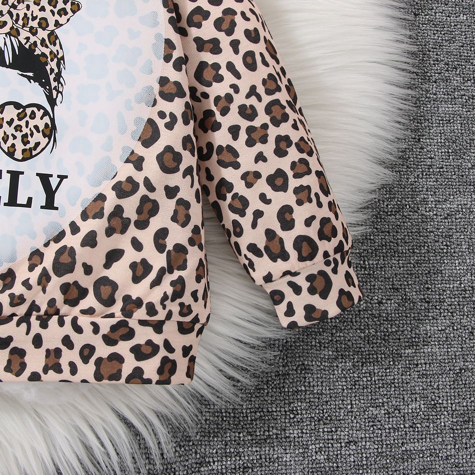 2pcs Toddler Girl Trendy Leopard Print Sweatshirt and Splice Pants Set Brown big image 5