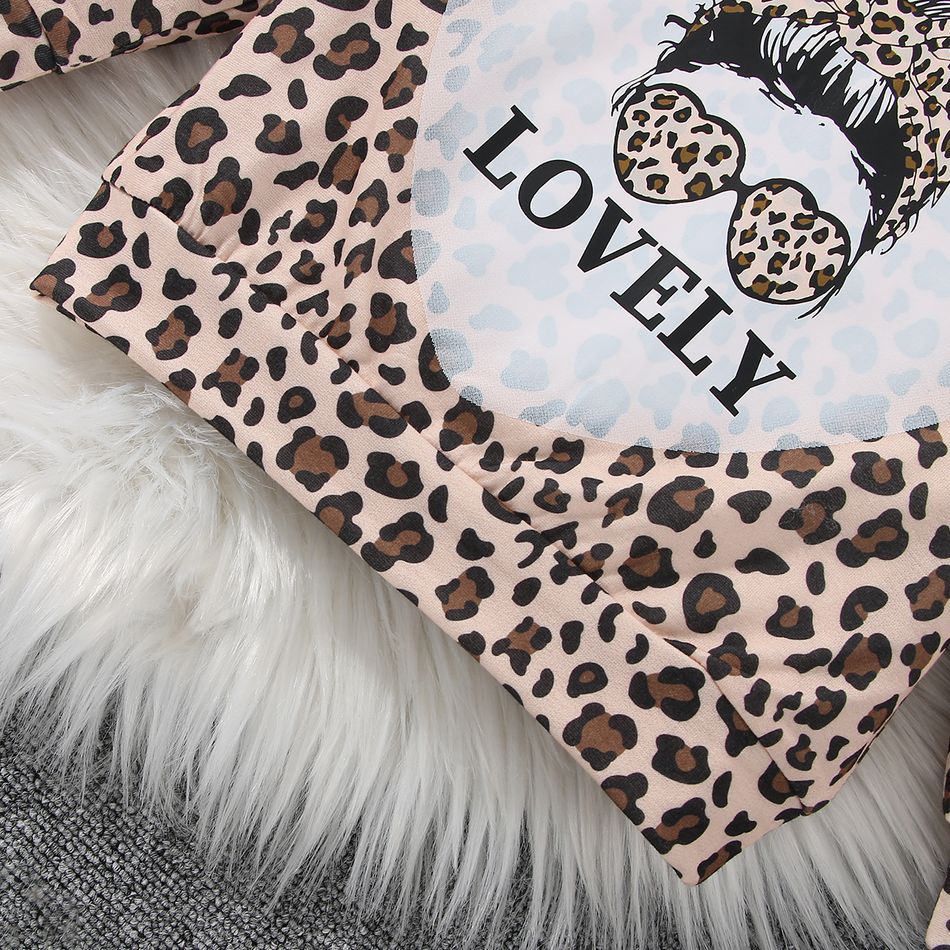 2pcs Toddler Girl Trendy Leopard Print Sweatshirt and Splice Pants Set Brown big image 6