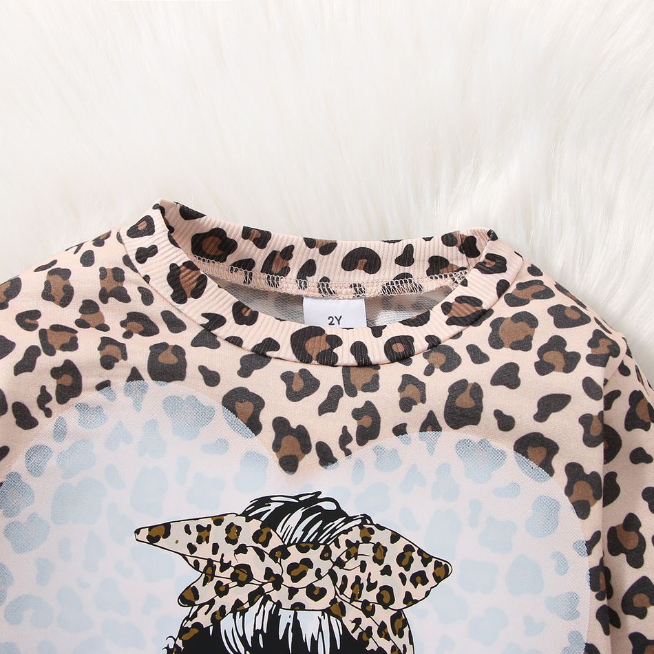 2pcs Toddler Girl Trendy Leopard Print Sweatshirt and Splice Pants Set Brown big image 3