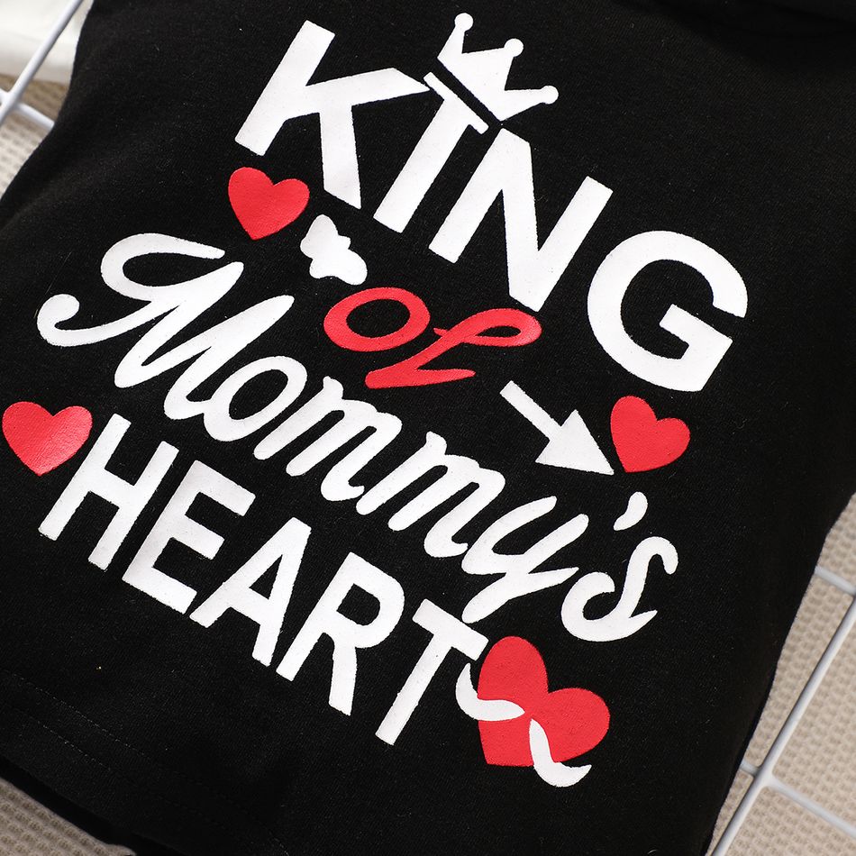 Mother's Day 2pcs Baby Boy Letter Print Hooded Tank Top & Ripped Shorts Set Black big image 5