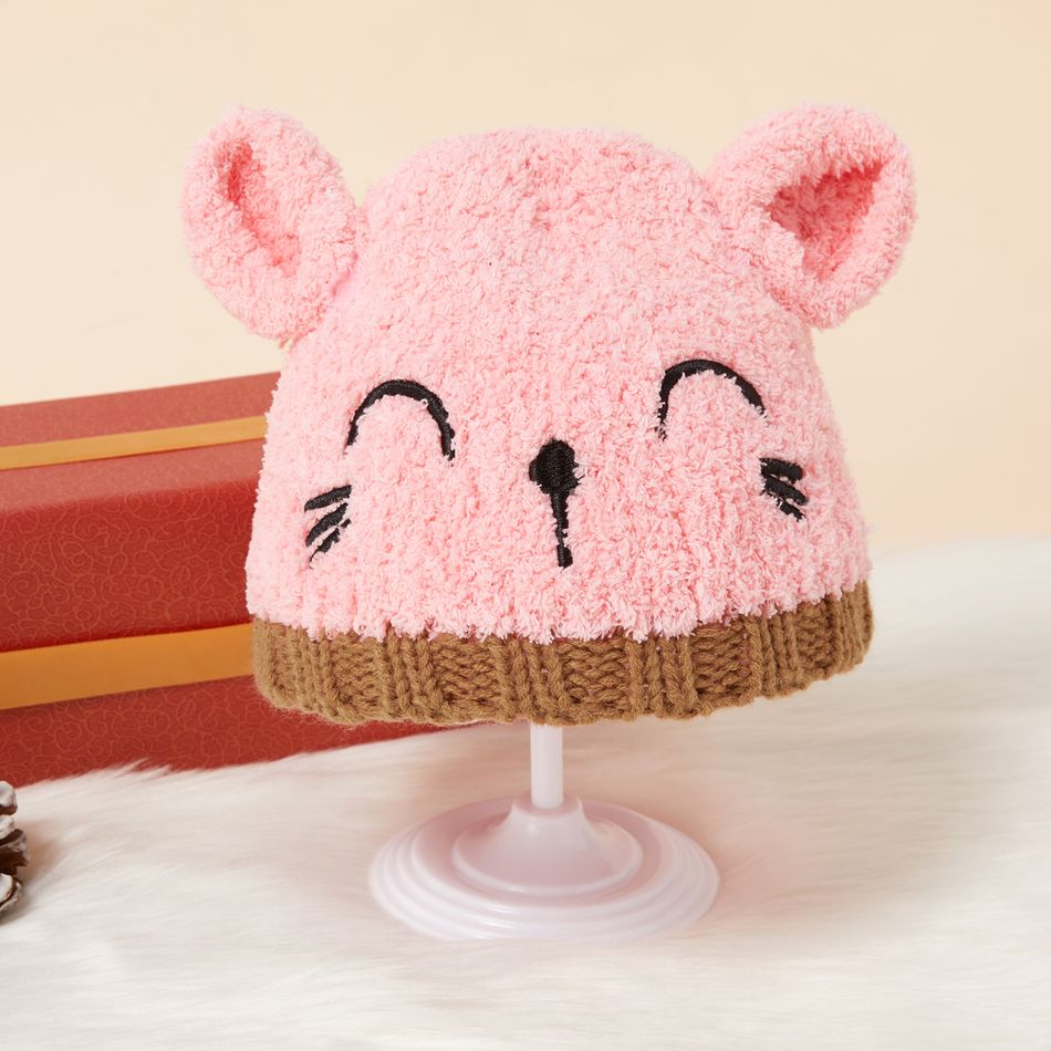 2-piece Baby / Toddler Knitted Animal Design Beanie Hat and Scarf Set Pink big image 3