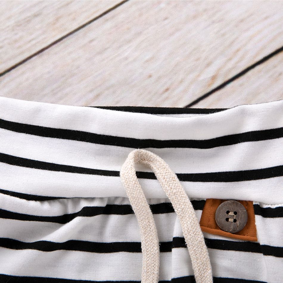 100% Cotton 3pcs Stripe and Feather Print Long-sleeve Baby Set Black/White big image 3