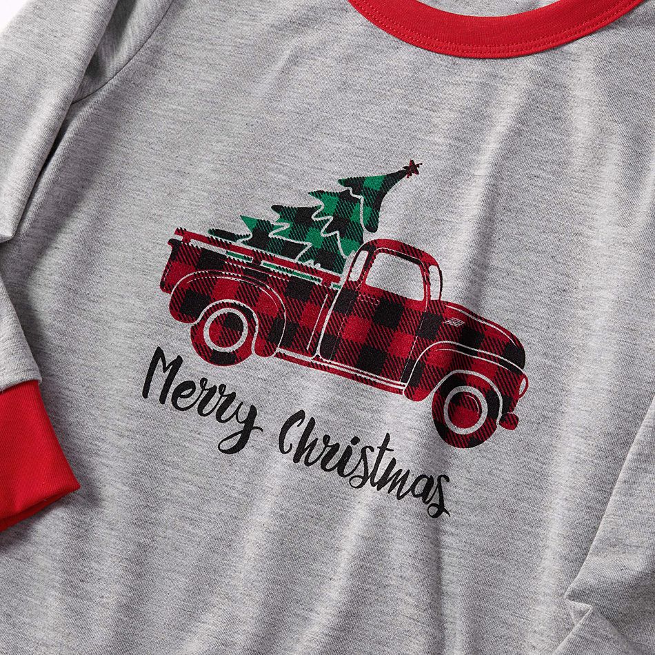 Pickup Trucks with Tree Christmas Family Matching Pajamas Sets(Flame Resistant) Grey big image 5