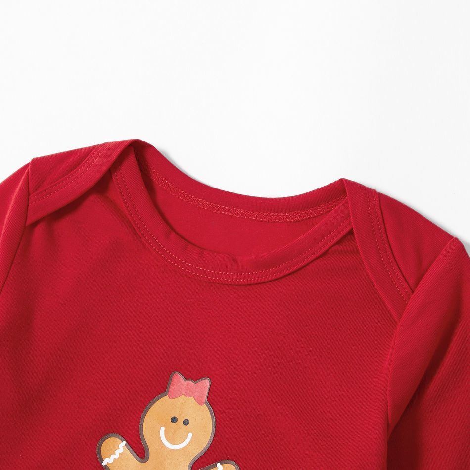 Family Matching Lovely Gingerbread Man Print Plaid Christmas Pajamas Sets (Flame Resistant) Red big image 7