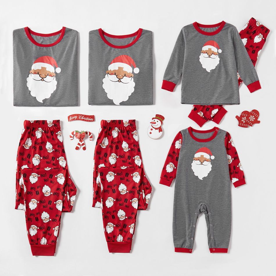 Christmas Cute Santa Print Family Matching Pajamas Sets (Flame Resistant) Dark Grey