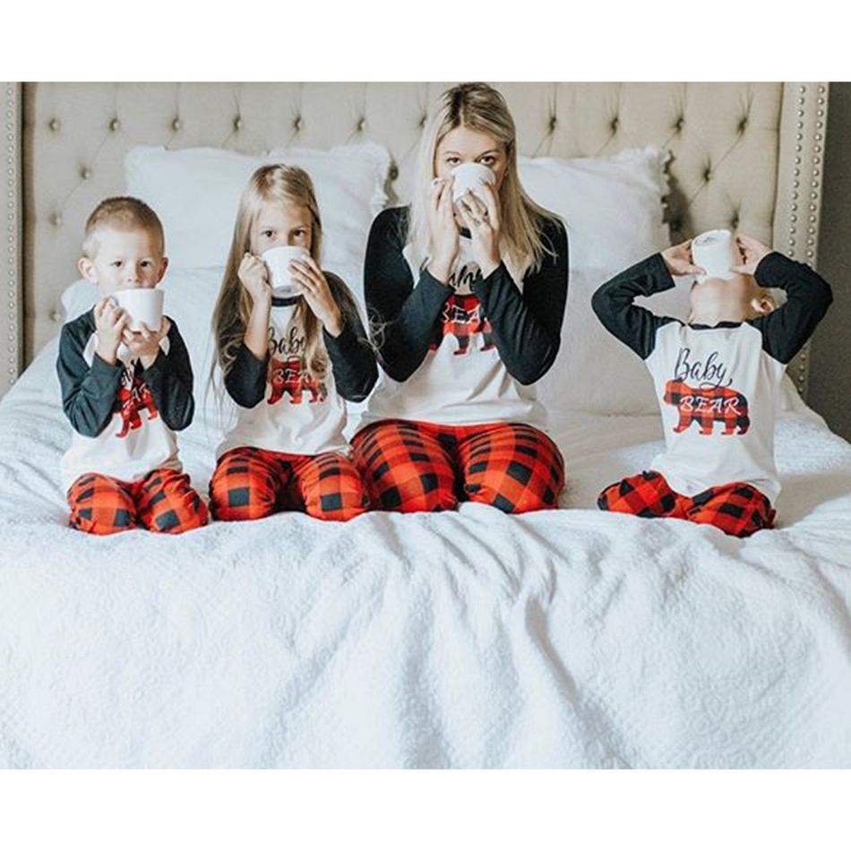 Plaid Bear Family Matching Pajamas Sets(Flame Resistant) Black/White/Red big image 3