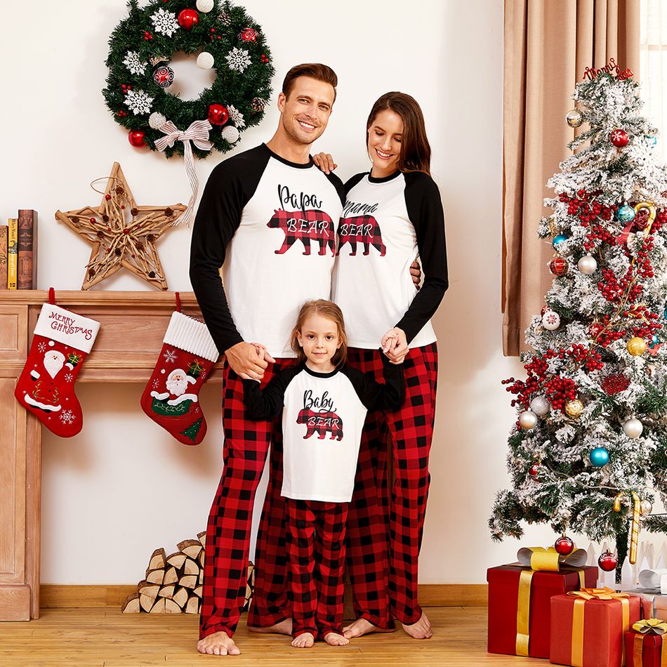 Plaid Bear Family Matching Pajamas Sets(Flame Resistant) Black/White/Red big image 2