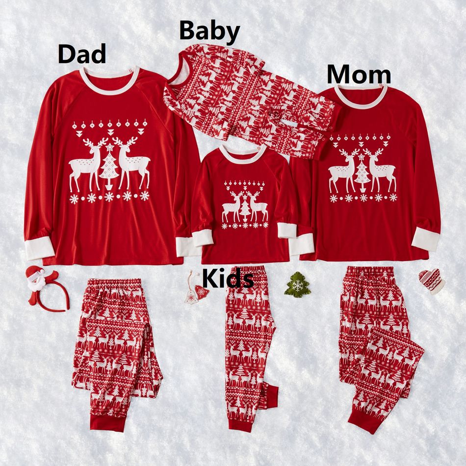 Mosaic Family Matching ReinDeer Pajamas Set for Dad - Mom - Kid(Flame Resistant) Red/White