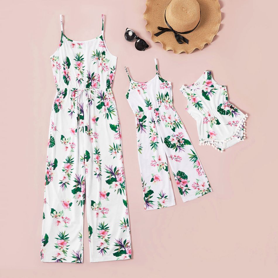 Mommy and Me Floral Print Sling Fitted Jumpsuits White