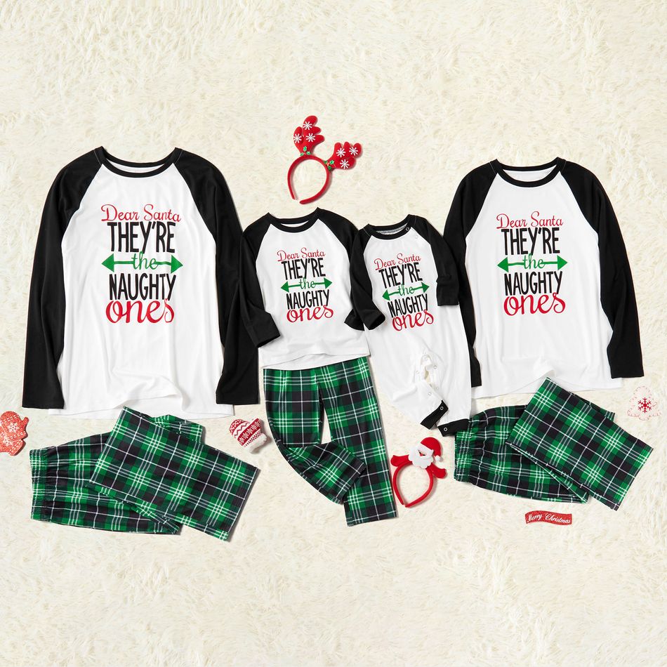 Christmas Letter Contrast Top and Plaid Pants Family Matching Pajamas Sets (Flame Resistant) Black/White big image 5