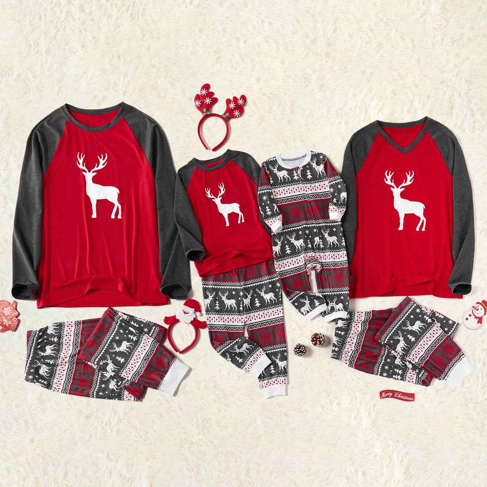 Christmas Elk Family Matching Pajamas Sets（Flame resistant） Red