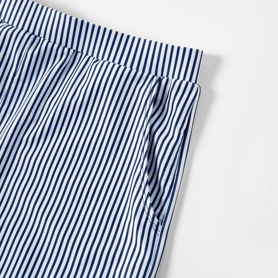 V-neck Flounce Striped Print Matching Swimsuits Dark Blue/white big image 5