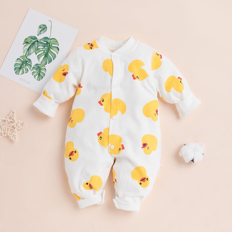 Duck Allover Long-sleeve Baby Jumpsuit White big image 1