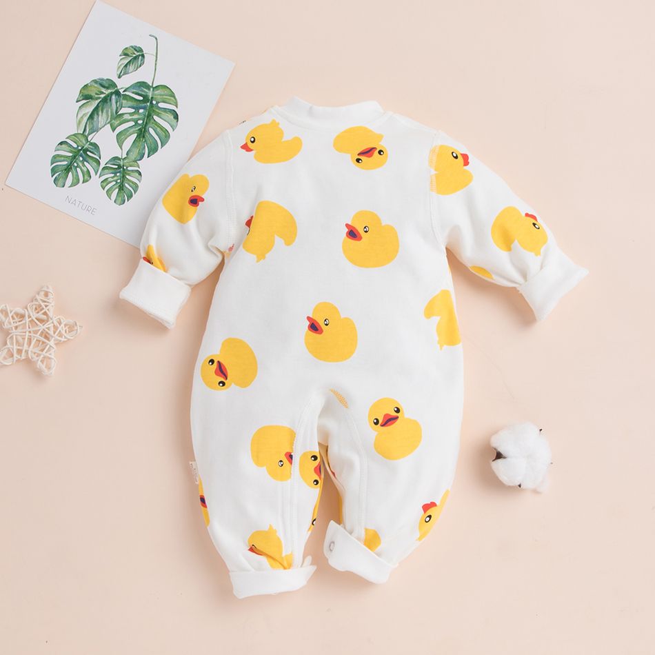 Duck Allover Long-sleeve Baby Jumpsuit White big image 7