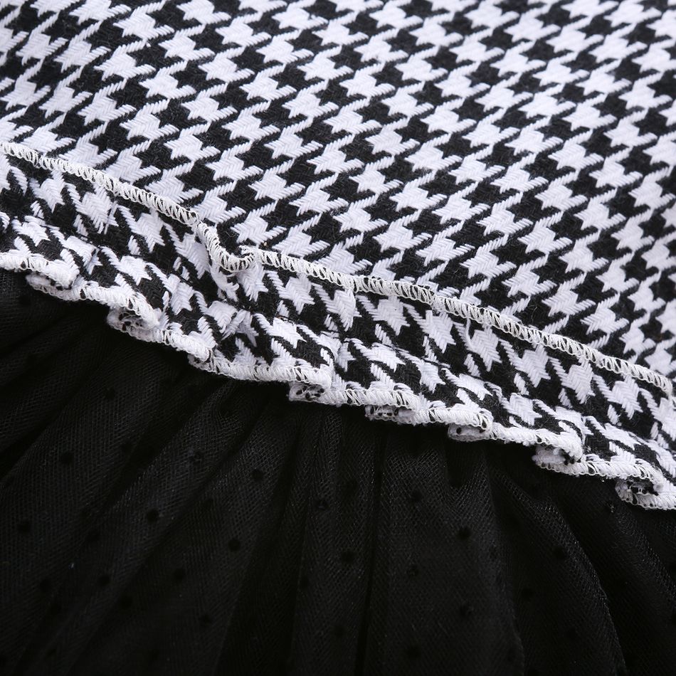 طقم فستان أطفال من قطعتين كارديجان منقوش بأكمام طويلة مع فستان شبكي توتو أسود / أبيض big image 5