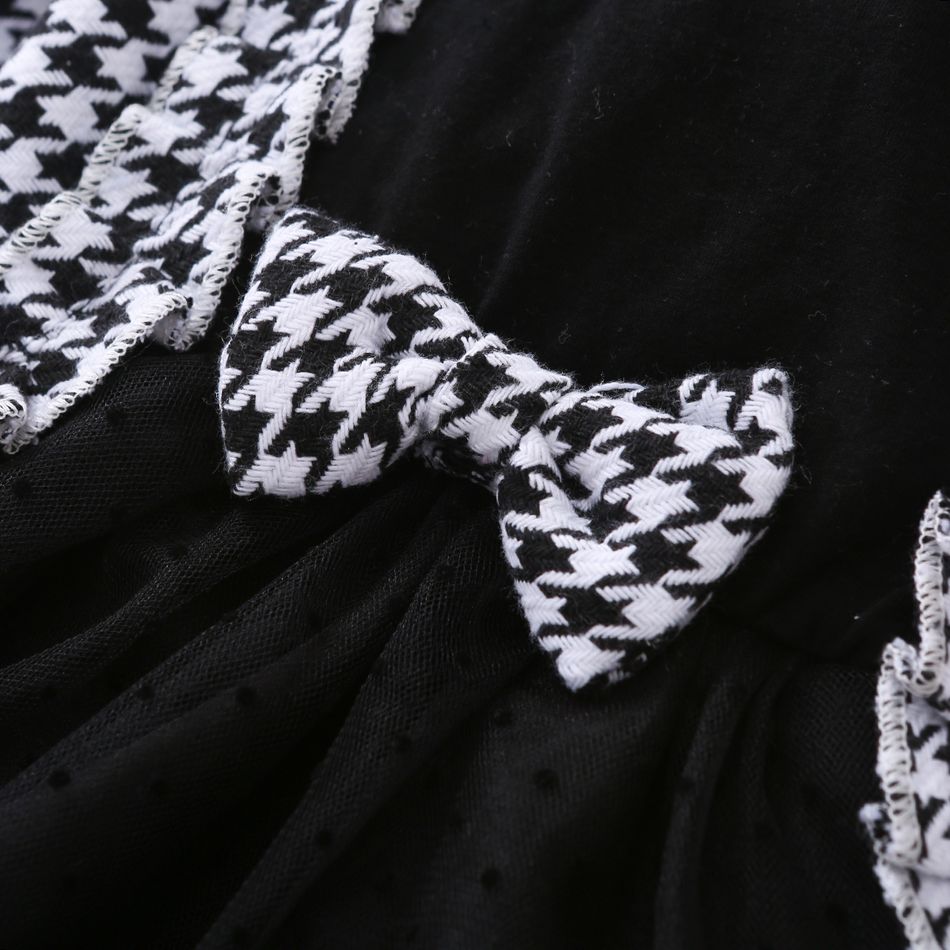 طقم فستان أطفال من قطعتين كارديجان منقوش بأكمام طويلة مع فستان شبكي توتو أسود / أبيض big image 4