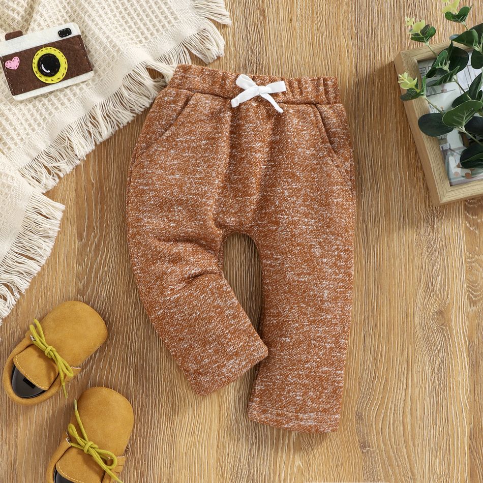 Calças de cintura elástica com urze para bebé menino/menina 95% algodão Castanho