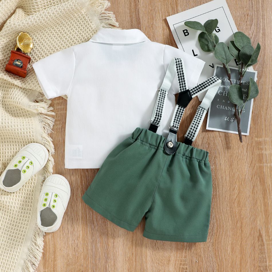 Baby Boy Short-sleeve Party Outfit Gentle Bow Tie Shirt and Suspender Shorts Set White big image 9