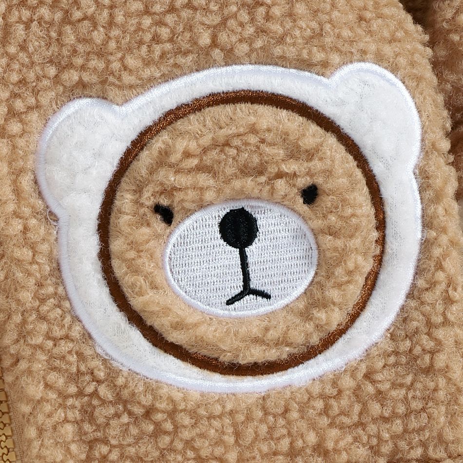 Baby Boy Bear Ears Hooded Long-sleeve Zipper Thermal Fleece Coat Khaki big image 5