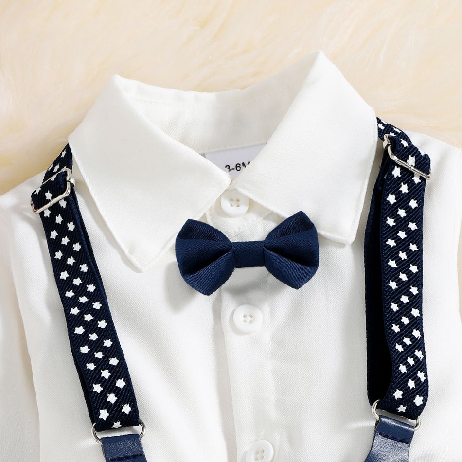 3pcs Baby Boy Party Outfits Gentleman Bow Tie Long-sleeve Shirt and Solid Waistcoat with Suspender Pants Set Blue big image 4