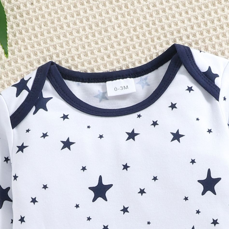 3-Pack Baby Boy Long-sleeve Allover Striped and Stars Print Rompers with Solid Pants Set Dark Blue/white big image 3