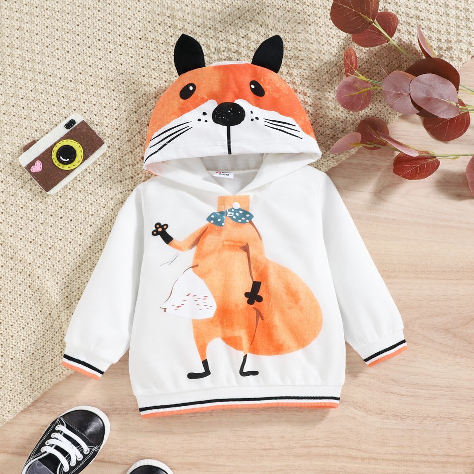 2pcs Baby Boy/Girl Animal Print Long-sleeve Hoodie and Solid Sweatpants Set Orange big image 4