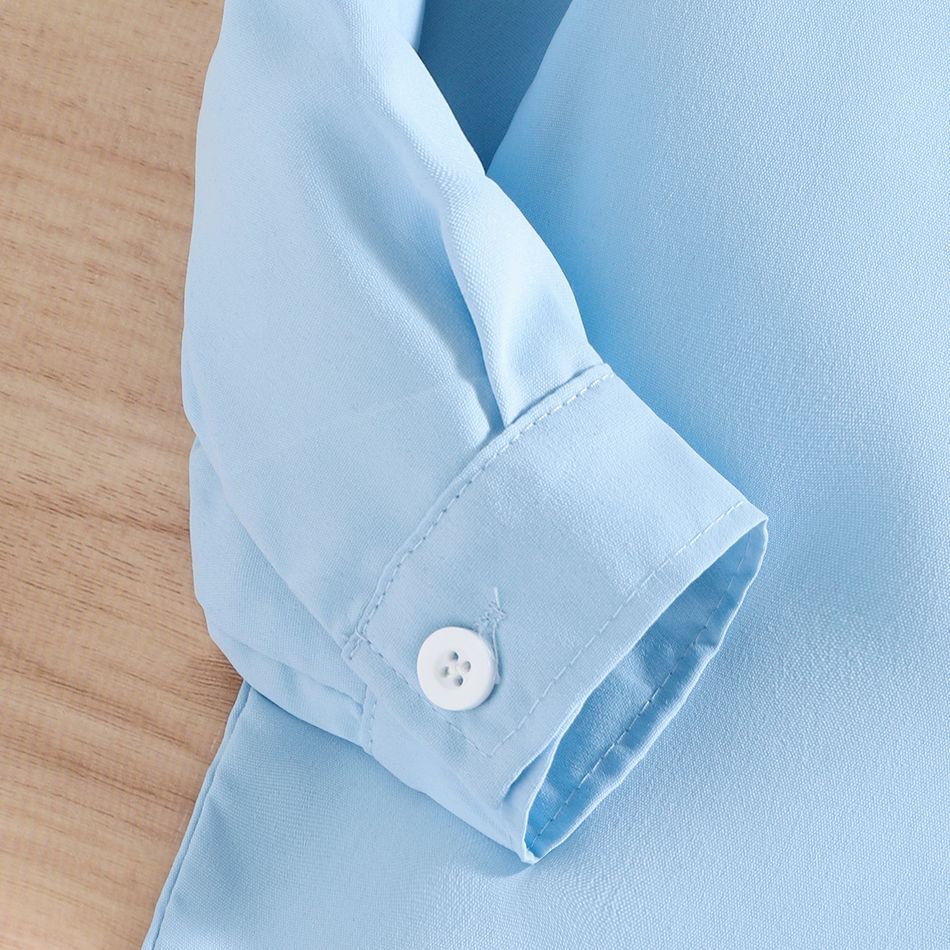 2pcs Toddler Boy Gentleman Suit, Suspender Denim Jeans and Lapel Collar Shirt Set Blue big image 4