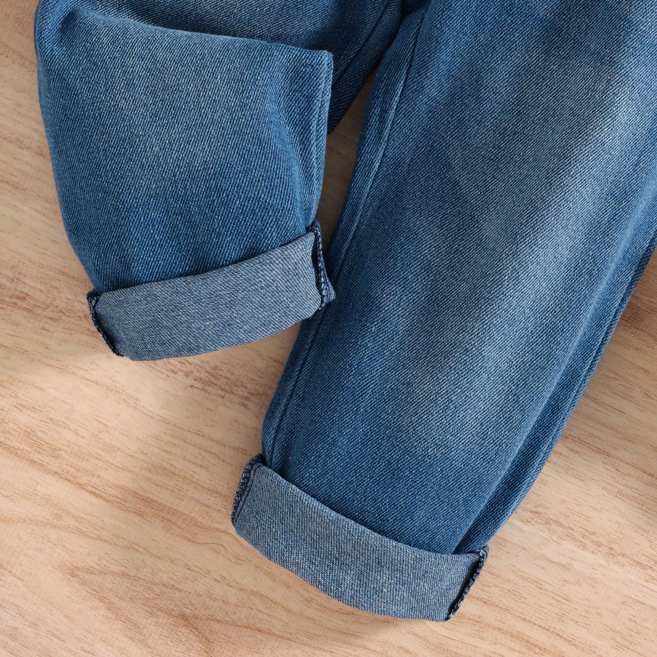 2pcs Toddler Boy Gentleman Suit, Suspender Denim Jeans and Lapel Collar Shirt Set Blue big image 6