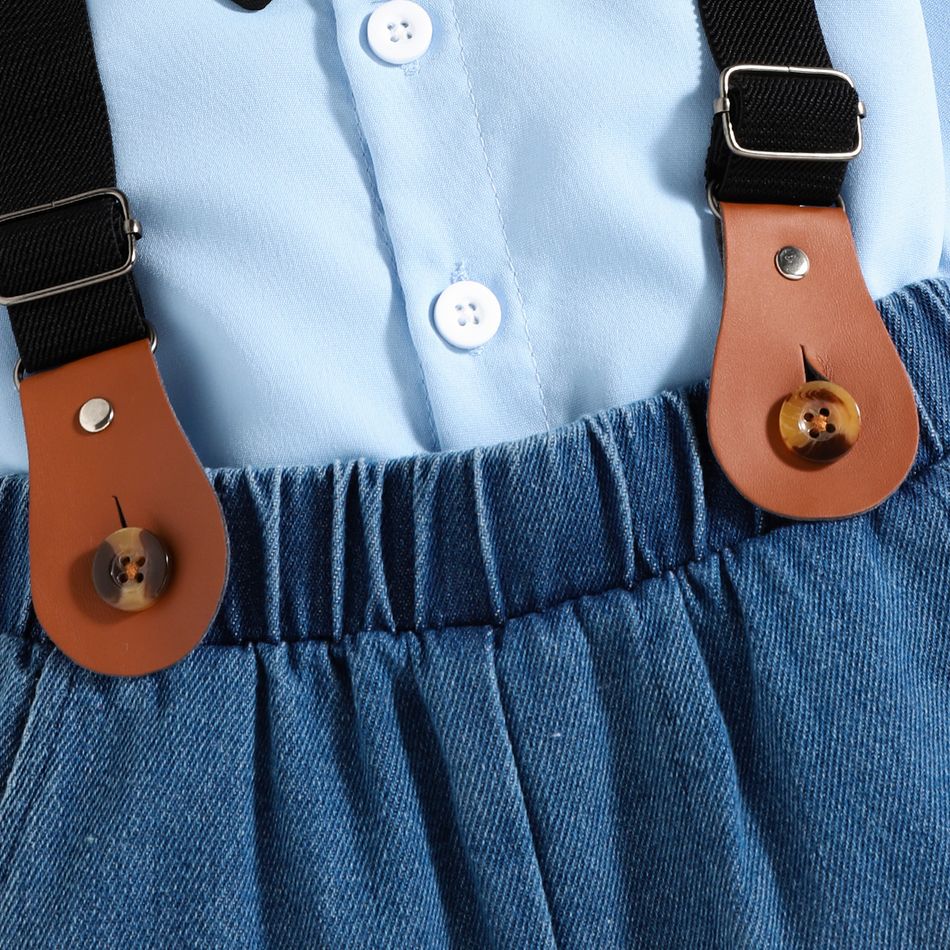 2pcs Toddler Boy Gentleman Suit, Suspender Denim Jeans and Lapel Collar Shirt Set Blue big image 5