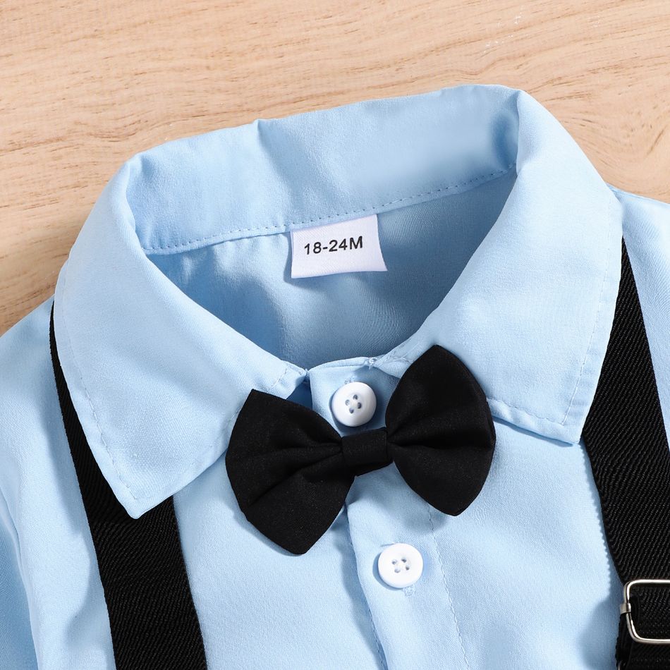 2pcs Toddler Boy Gentleman Suit, Suspender Denim Jeans and Lapel Collar Shirt Set Blue big image 3