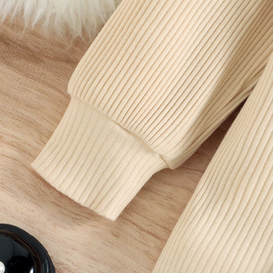 2pcs Toddler Girl Pretty Mock Neck Puff-sleeve Te and Houndstooth Pleated Skirt Set Apricot big image 5