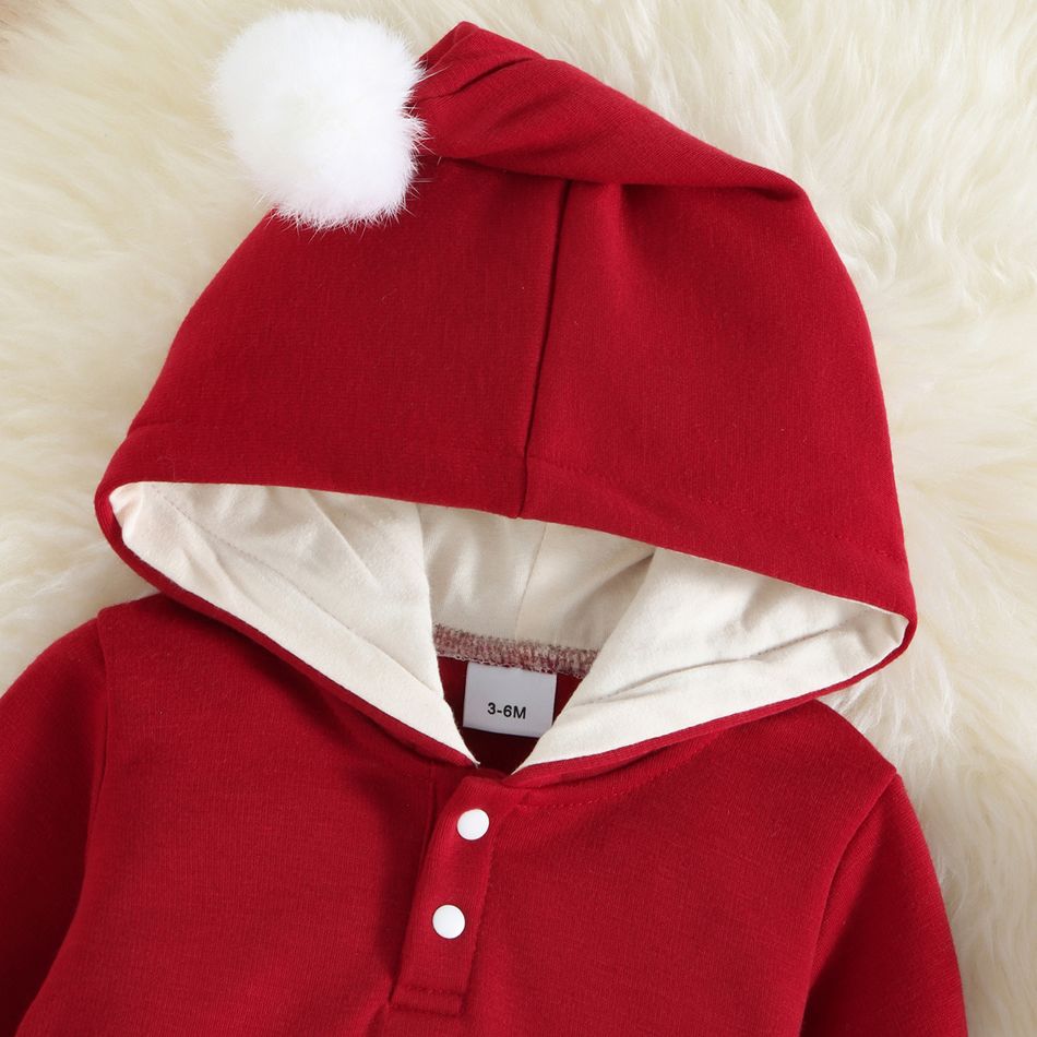 Christmas 2pcs Baby Boy/Girl Thickened Red Long-sleeve Hoodie and Sweatpants Set Red big image 4