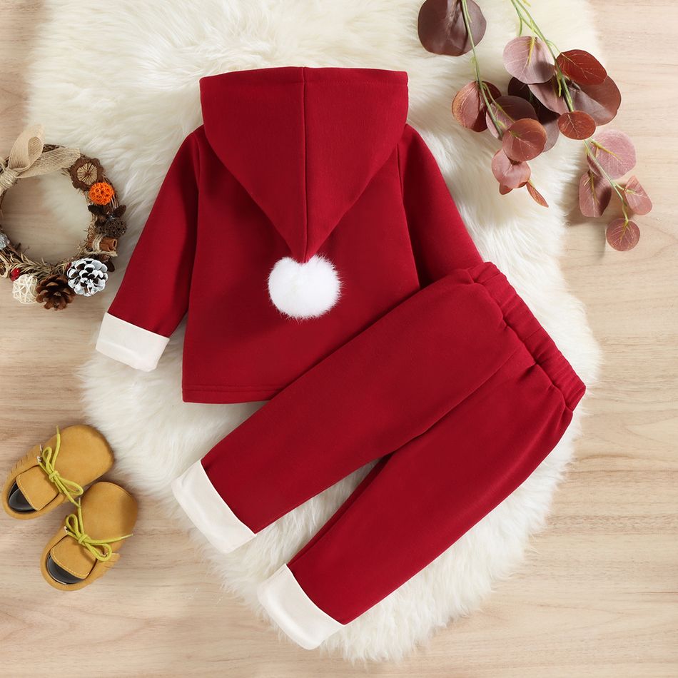Christmas 2pcs Baby Boy/Girl Thickened Red Long-sleeve Hoodie and Sweatpants Set Red big image 2
