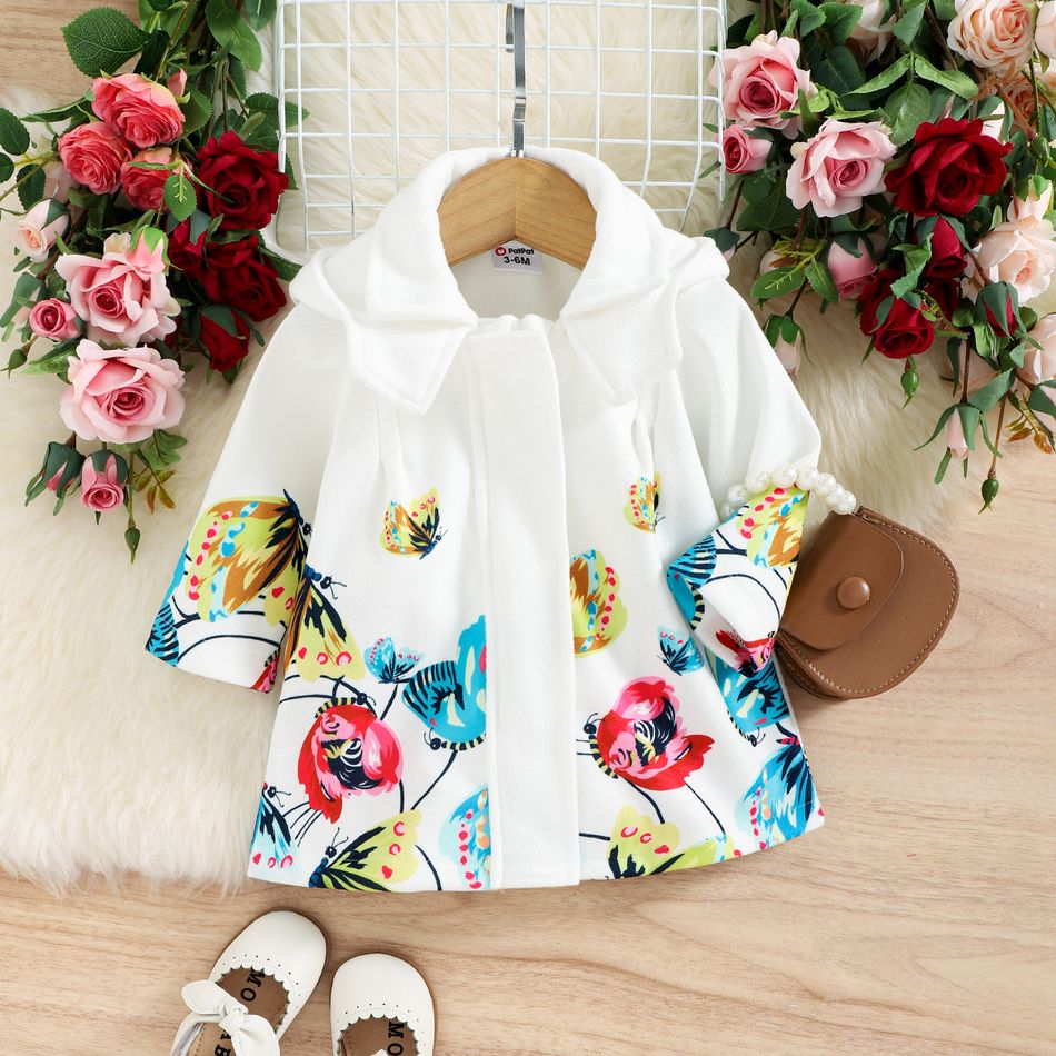 Baby Girl Allover Butterfly Print Long-sleeve Hooded Jacket White big image 1