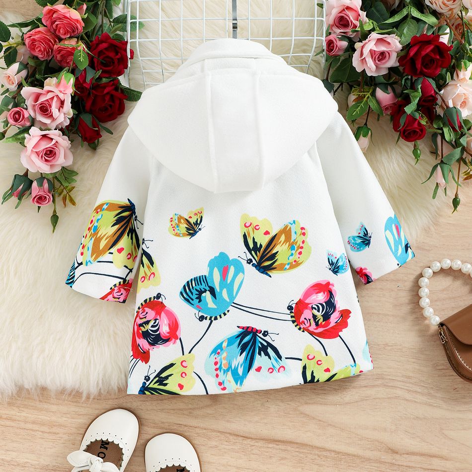 Baby Girl Allover Butterfly Print Long-sleeve Hooded Jacket White big image 2