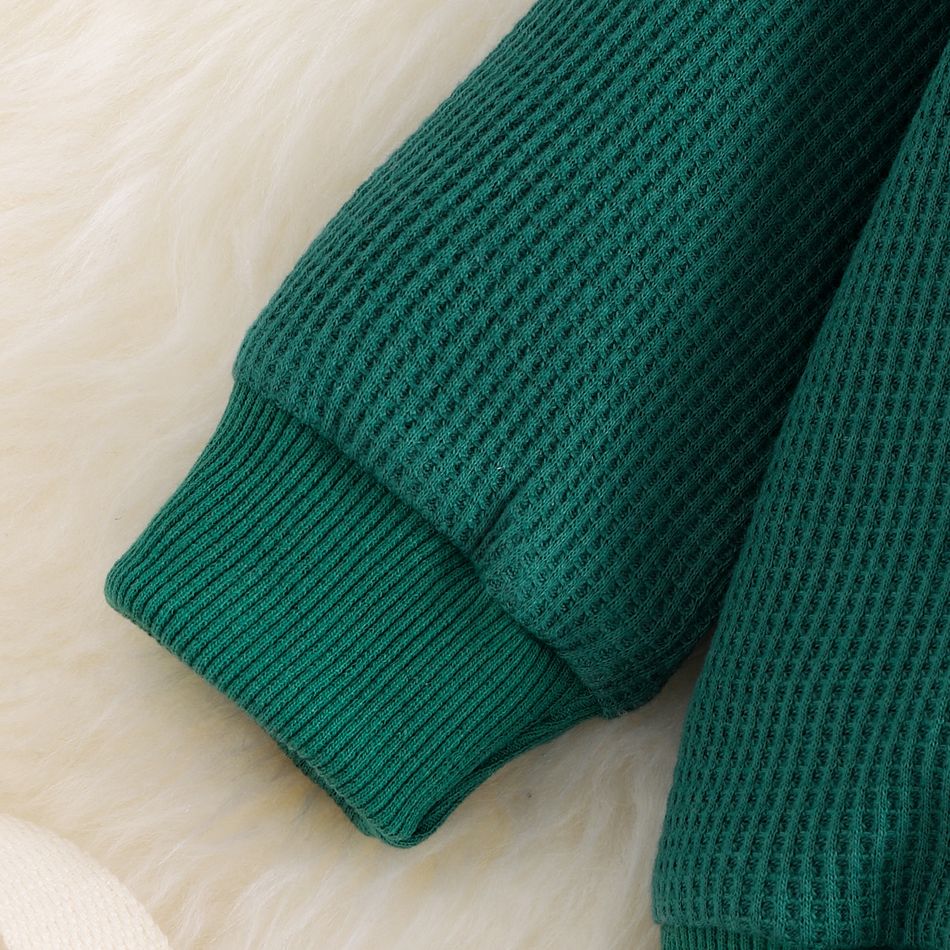 3pcs Baby Boy/Girl Dark Green Plaid Tank Jumpsuit and Solid Waffle Jacket with Hat Set Dark Green big image 6