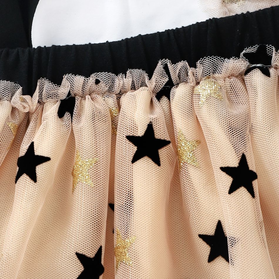 3pcs Toddler Girl Sweet Swan Print Tee and Glitter Stars Mesh Skirt Set Black big image 5