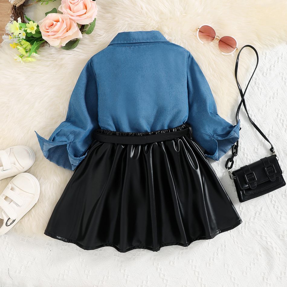 2 pièces Enfant en bas âge Fille Revers Tendance Rose Costume jupe Bleu big image 3