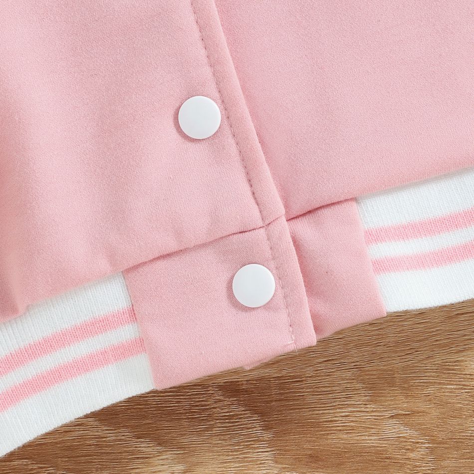 Baby Girl Floral Print Raglan-sleeve Letter Embroidered Button Front Bomber Jacket Pink big image 6