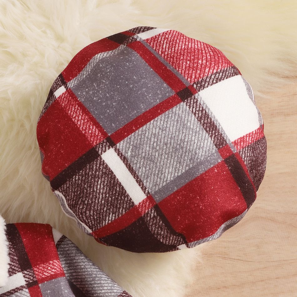 2pcs Baby Girl Red Plaid Long-sleeve Fuzzy Collar Jacket with Hat Set Red