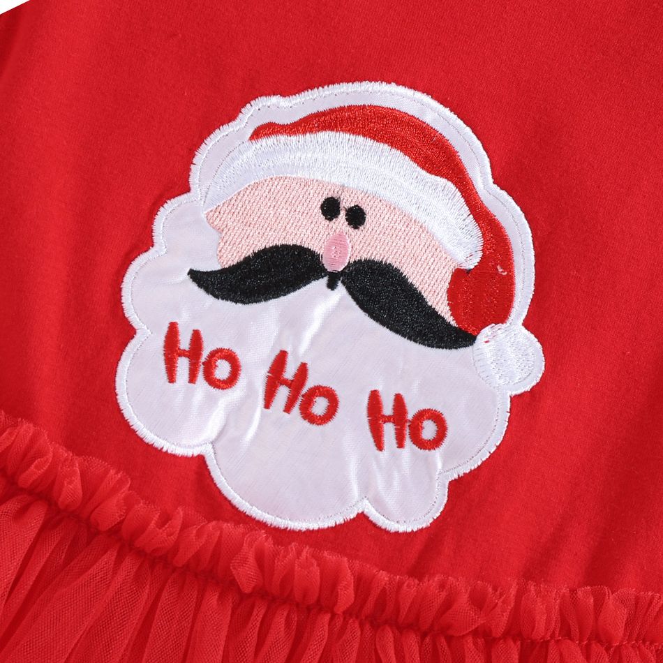 Christmas 3pcs Baby Girl Red Short-sleeve Santa Graphic Mesh Romper Set Red big image 5