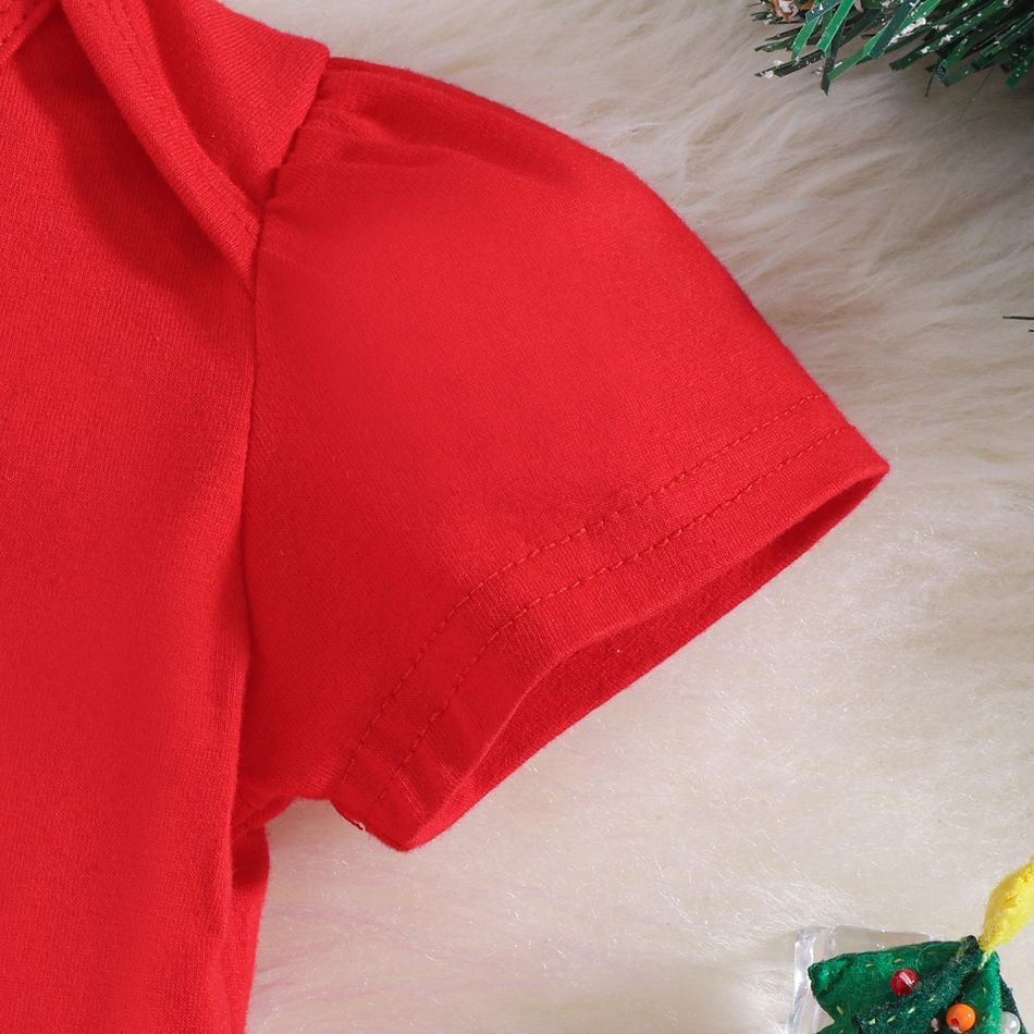 Christmas 3pcs Baby Girl Red Short-sleeve Santa Graphic Mesh Romper Set Red big image 4