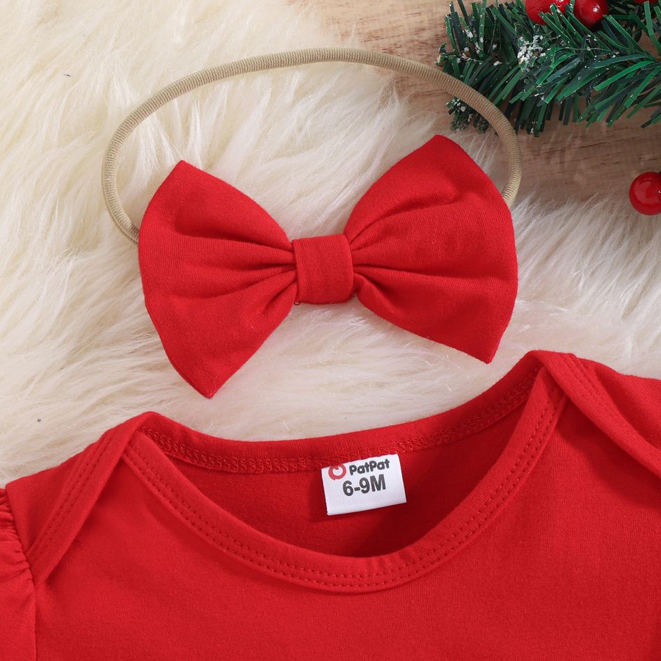Christmas 3pcs Baby Girl Red Short-sleeve Santa Graphic Mesh Romper Set Red big image 3