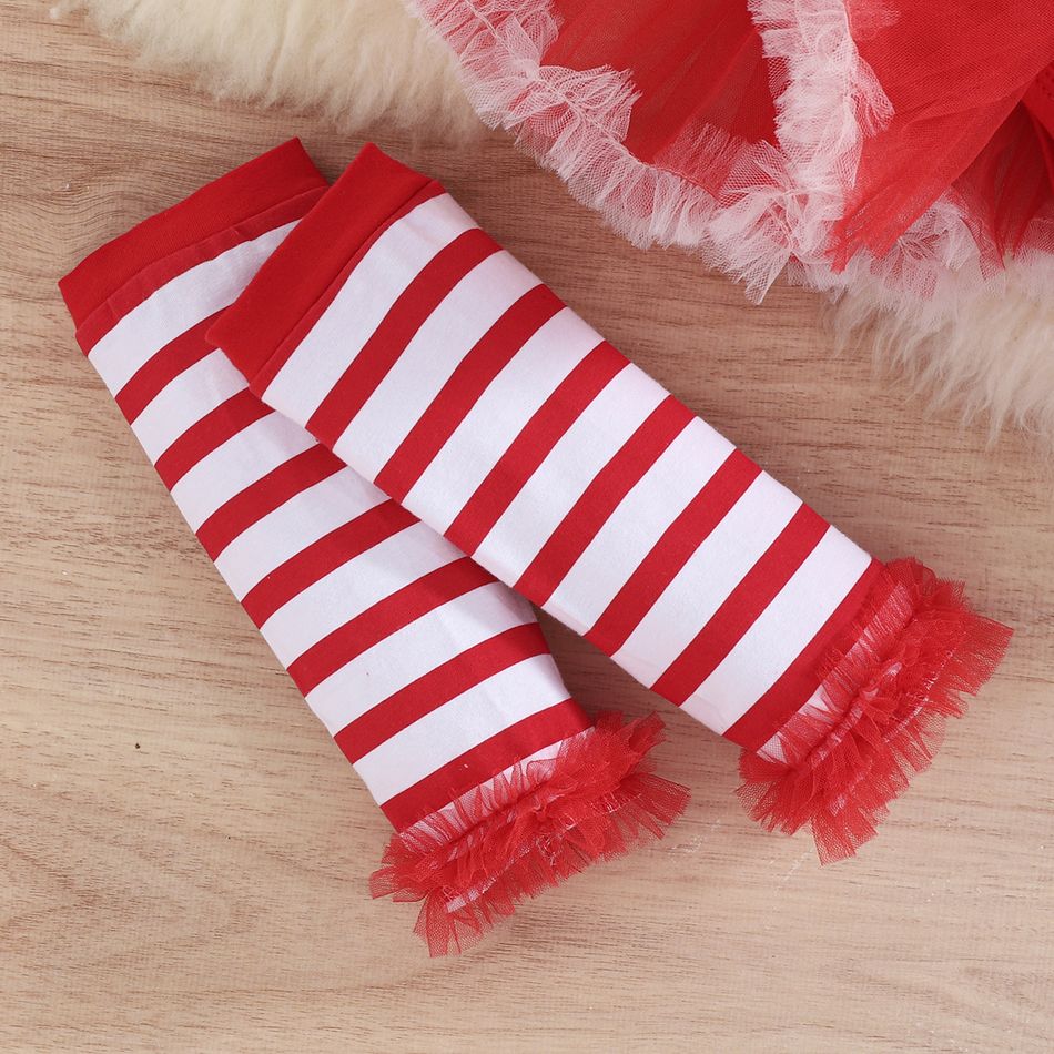 Christmas 3pcs Baby Girl Red Short-sleeve Santa Graphic Mesh Romper Set Red big image 7
