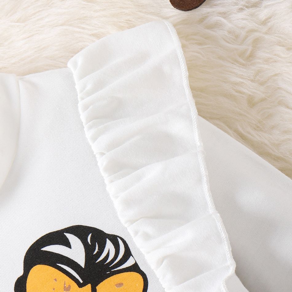 2pcs Toddler Girl Sweet Ruffled Figure Print Tee and Bows Design PU Skirt Set White big image 5